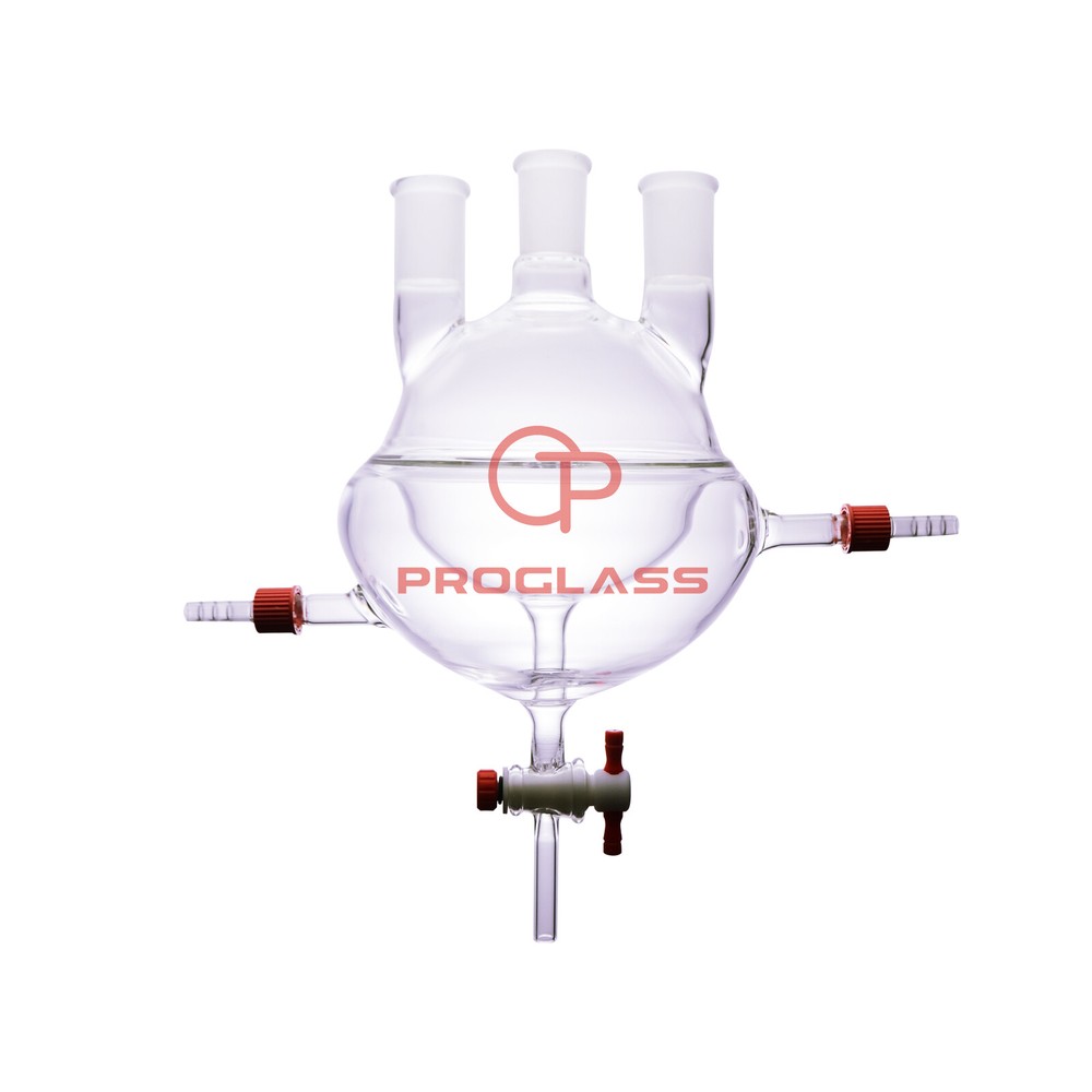 Lab Half Jacketed Round Bottom Flask Heavy Wall PTFE Stopcocks,