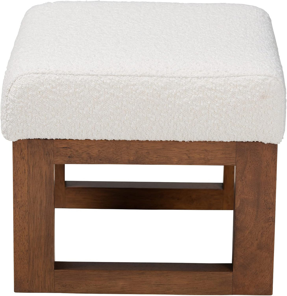 Yashiya Off-White Footstool with Walnut Brown Legs