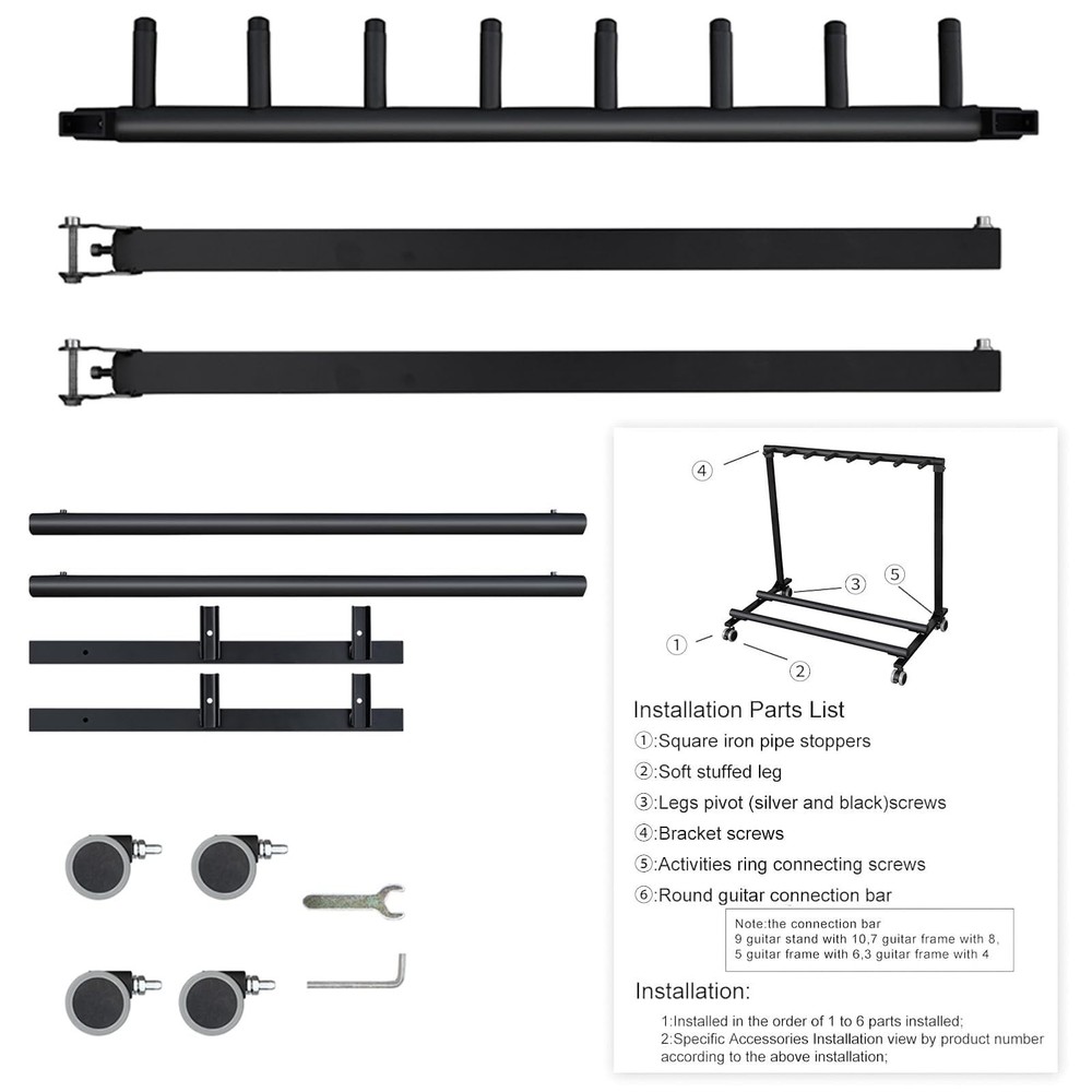 GRAVEE Multi Guitar Stand Rack with Wheels 7 Holders Foldable Display XL Pro