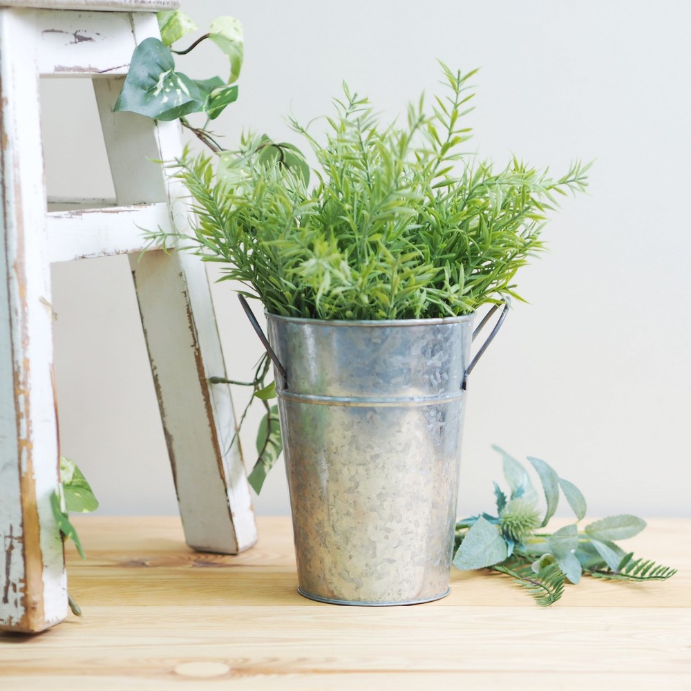 (2 pack Metal Bucket Planter 7'' High Solid Print Gray