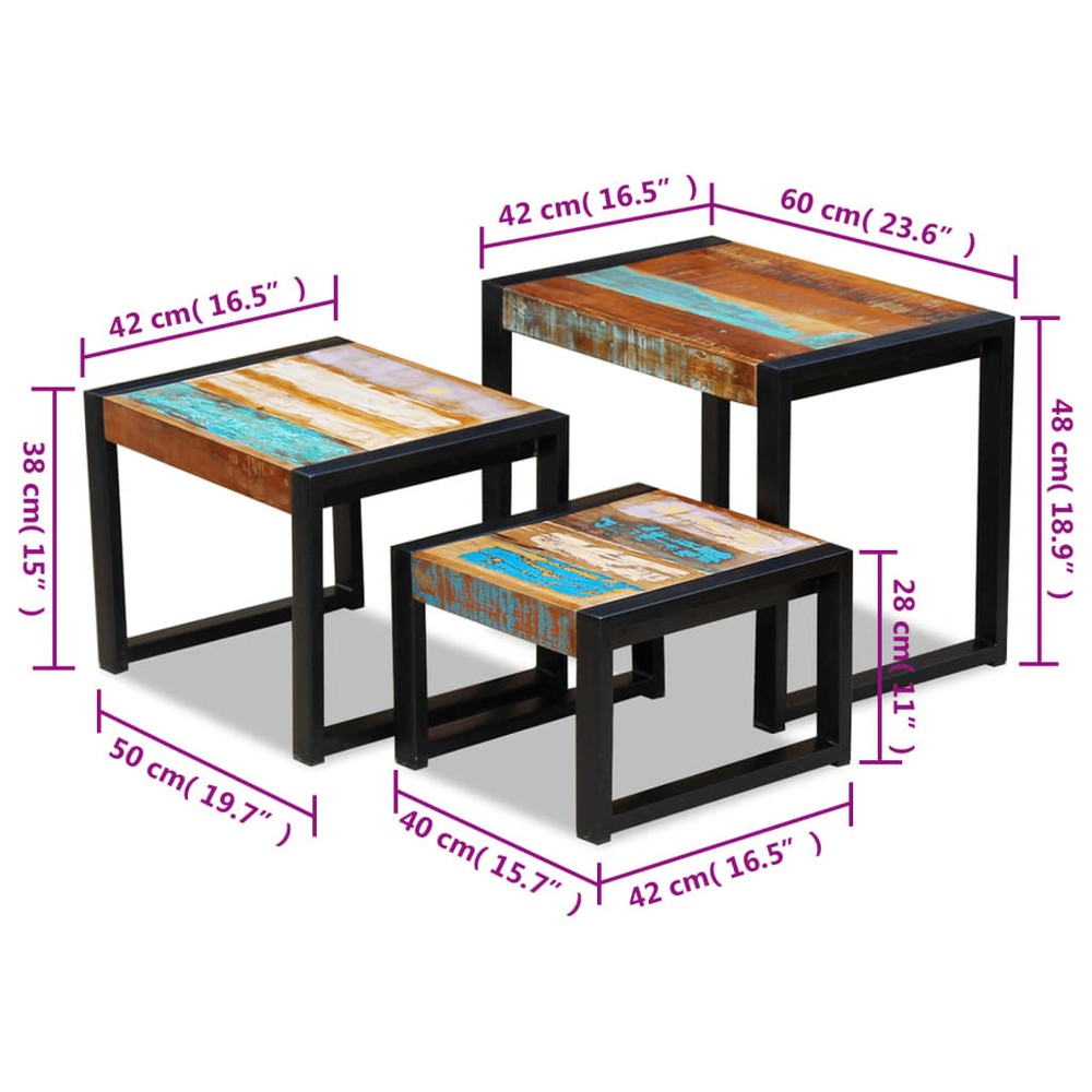 Side Table Set of 3 Varies Solid reclaimed wood Small to medium