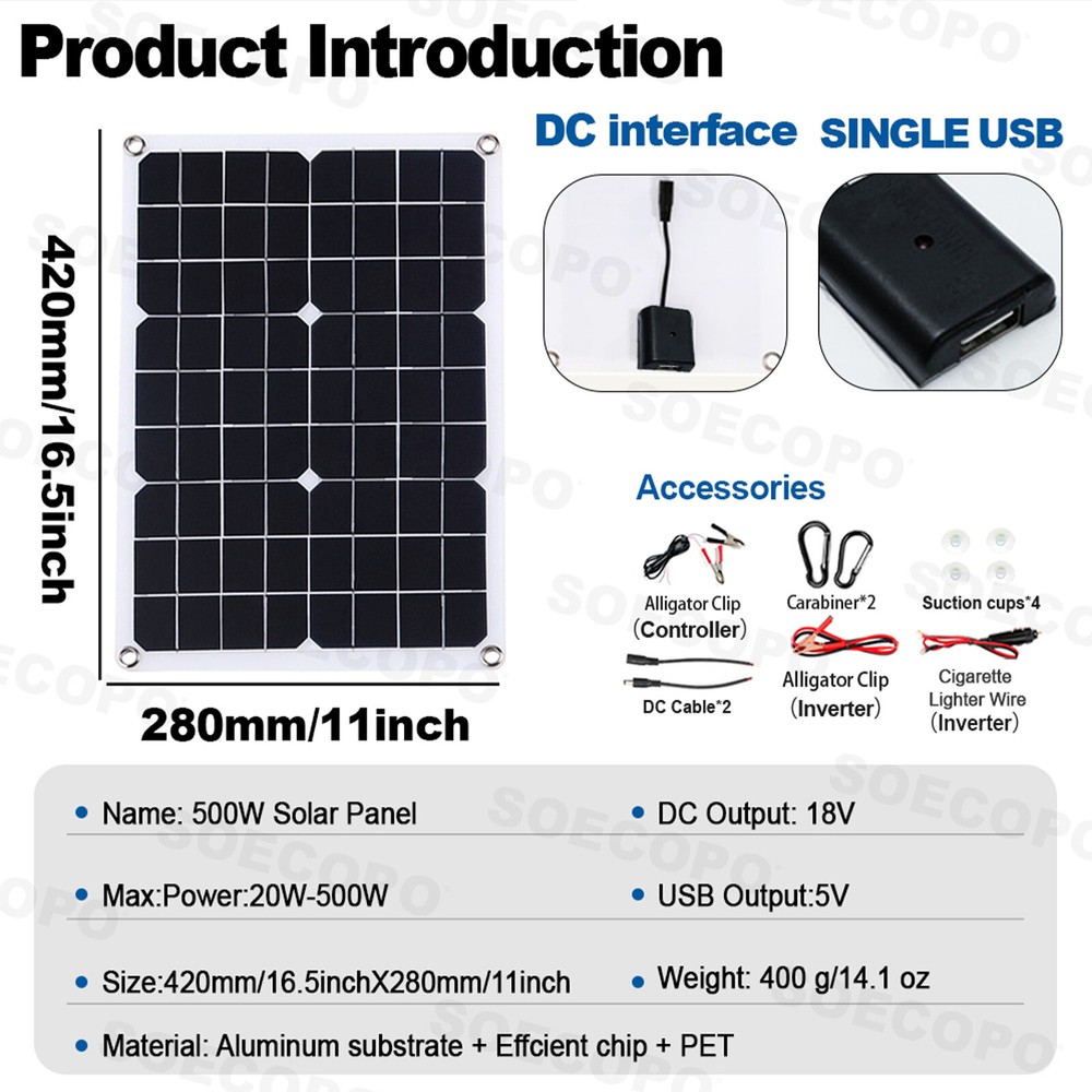 10000W Solar System DC12V to 110V Inverter 100A Controller 20W-500W Panel