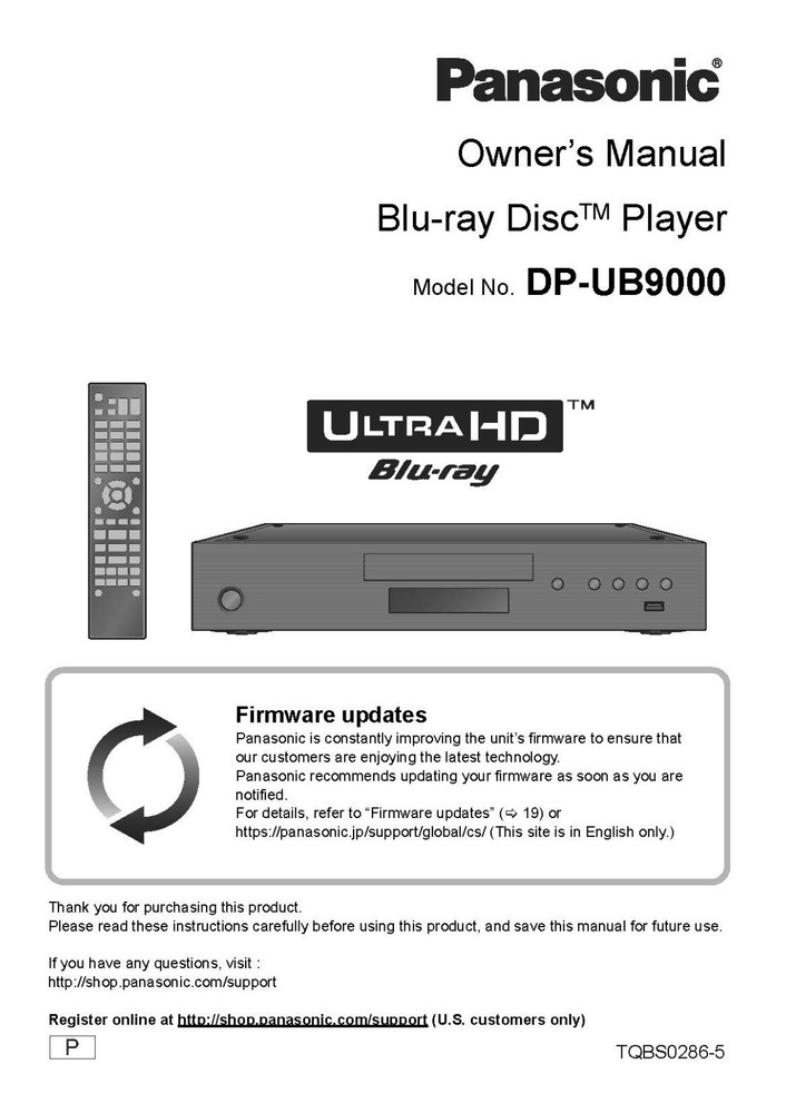 Panasonic DP-UB9000 Blu-ray Player Owners Instruction Manual