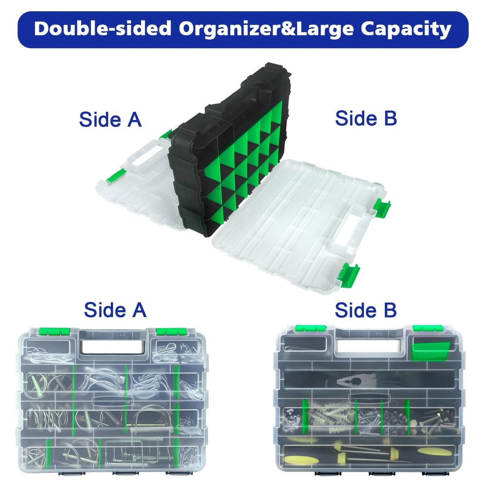 Tools Organizer Box Small Parts Storage 50-Compartment Double Side Green