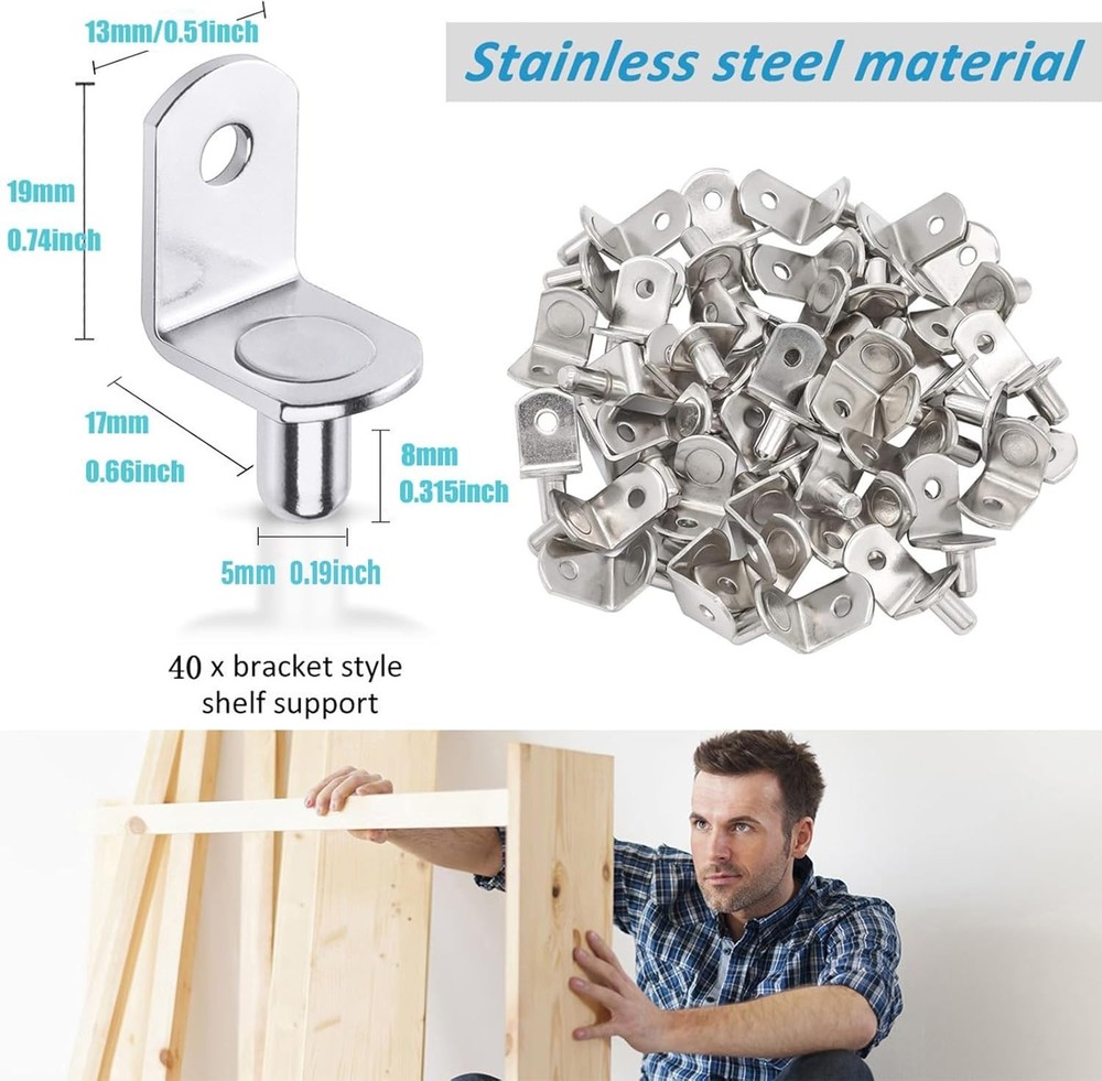 40 Pack L-Shaped Shelf Pins - Secure Support for Cabinets, Bookcases & Closets