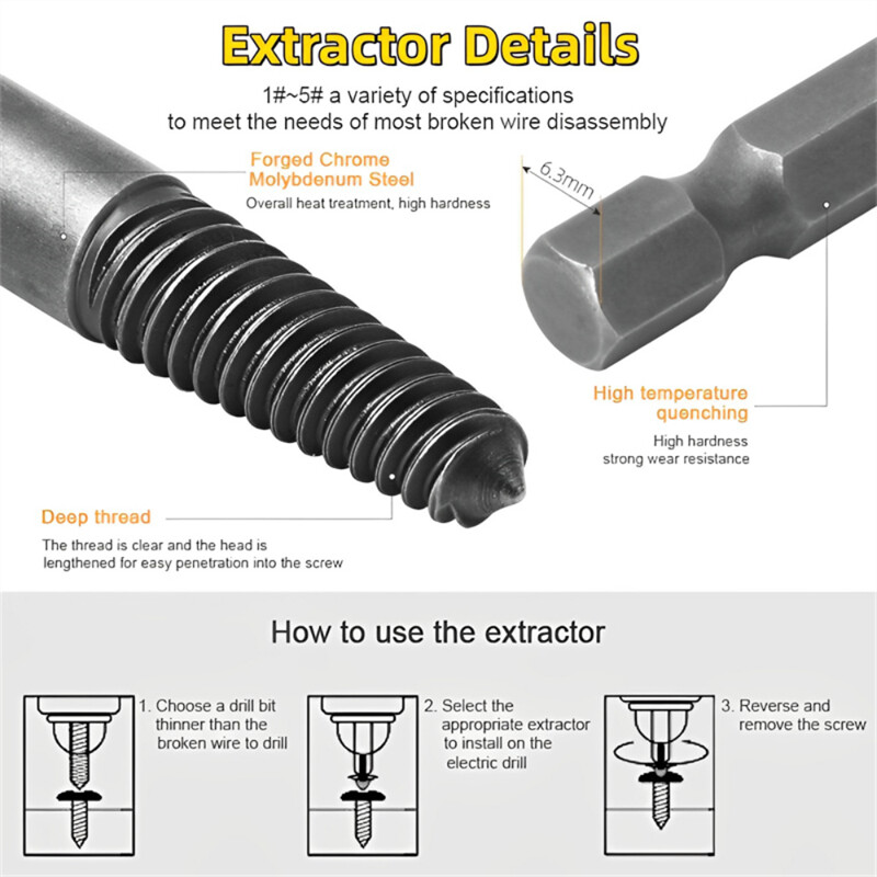 6pcs Fast Damaged Broken Bolt Remover Screw Extractor Speed Out Drill Bits Tool