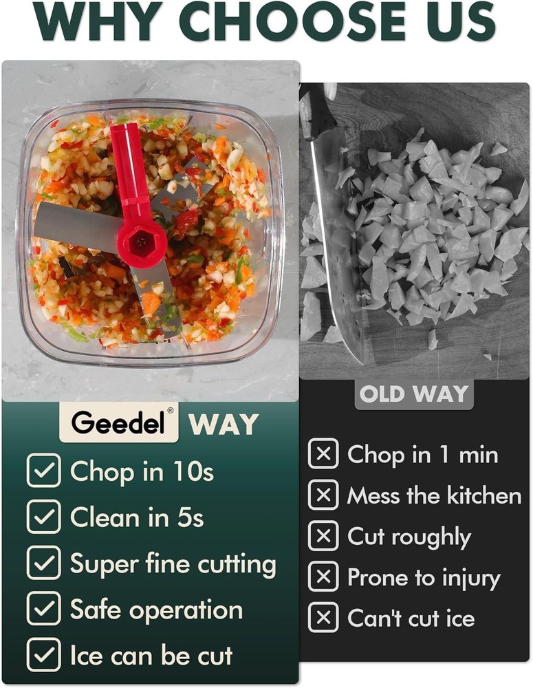 Manual Food Processor Vegetable Cutter, Geedel Pull Chopper with String, Food Ch