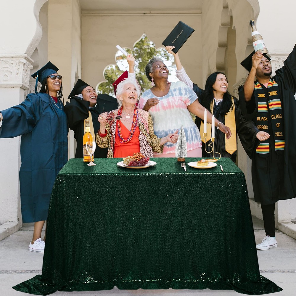 Sequin Tablecloth - Dark Green Table Cloths for Parties Rectangular Table Cov...