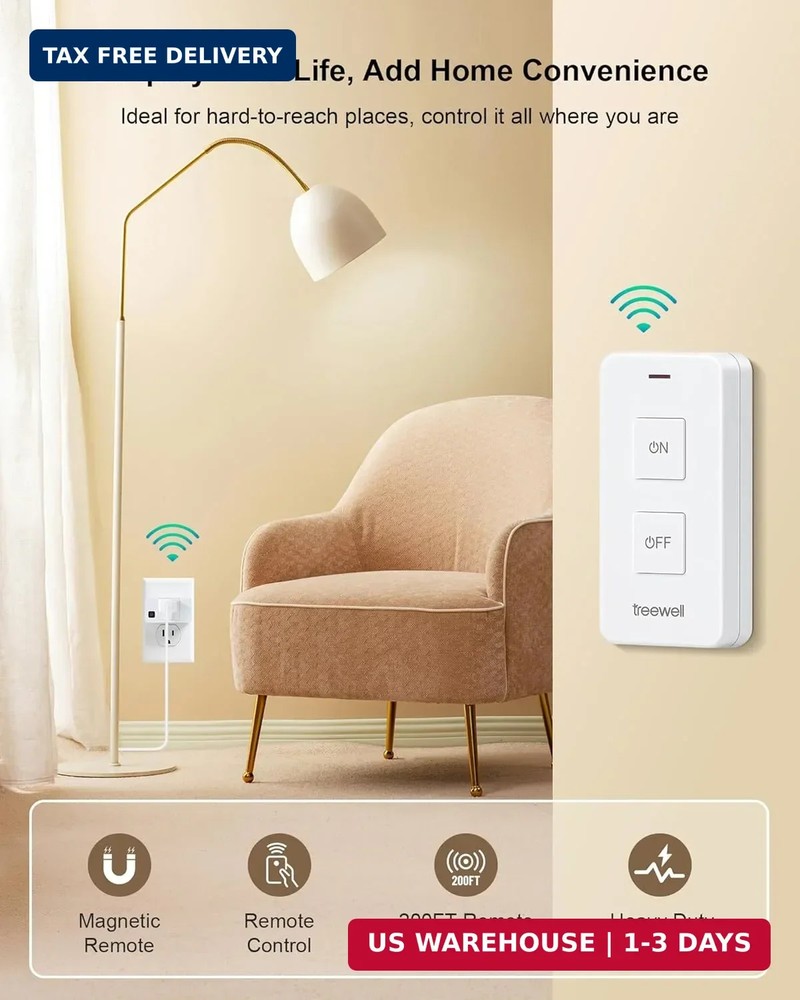 Remote Control Outlet with Portable Magnetic Switch, 200FT Long Range Wireless O