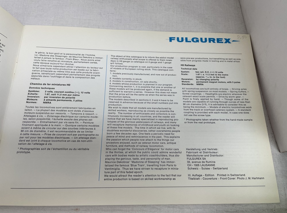 Vintage Fulgurex Brochure - Model Trains 1970