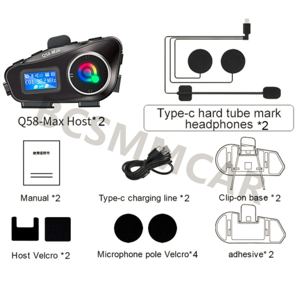 Motorcycle Intercom Helmet Bluetooth Headset Rider FM LCD Flashlight Waterproof
