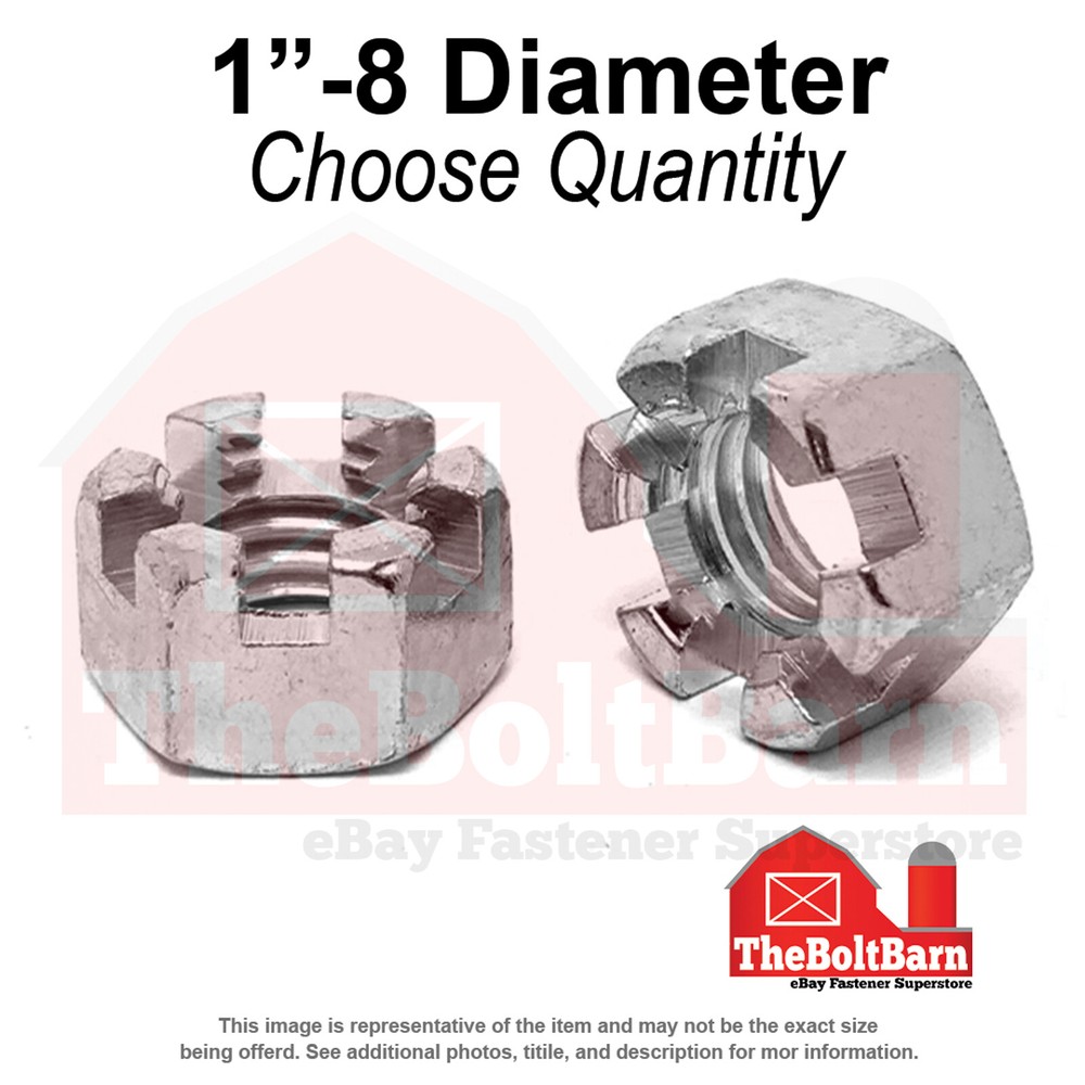1"-8 Low Carbon Steel Slotted Hex Nuts Plain Coarse Thread (Pick Quantity)