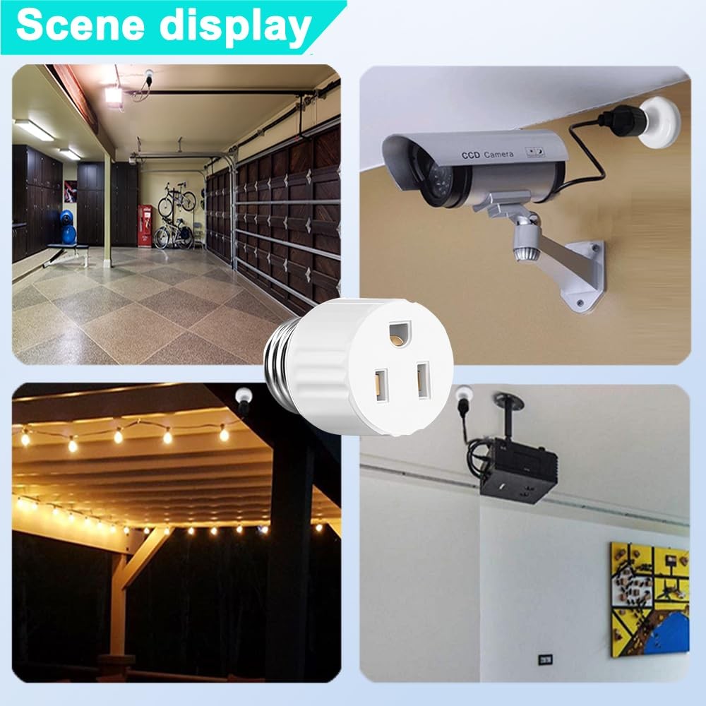 3 Packs Light Socket Plug Adapter,3 Prong to White