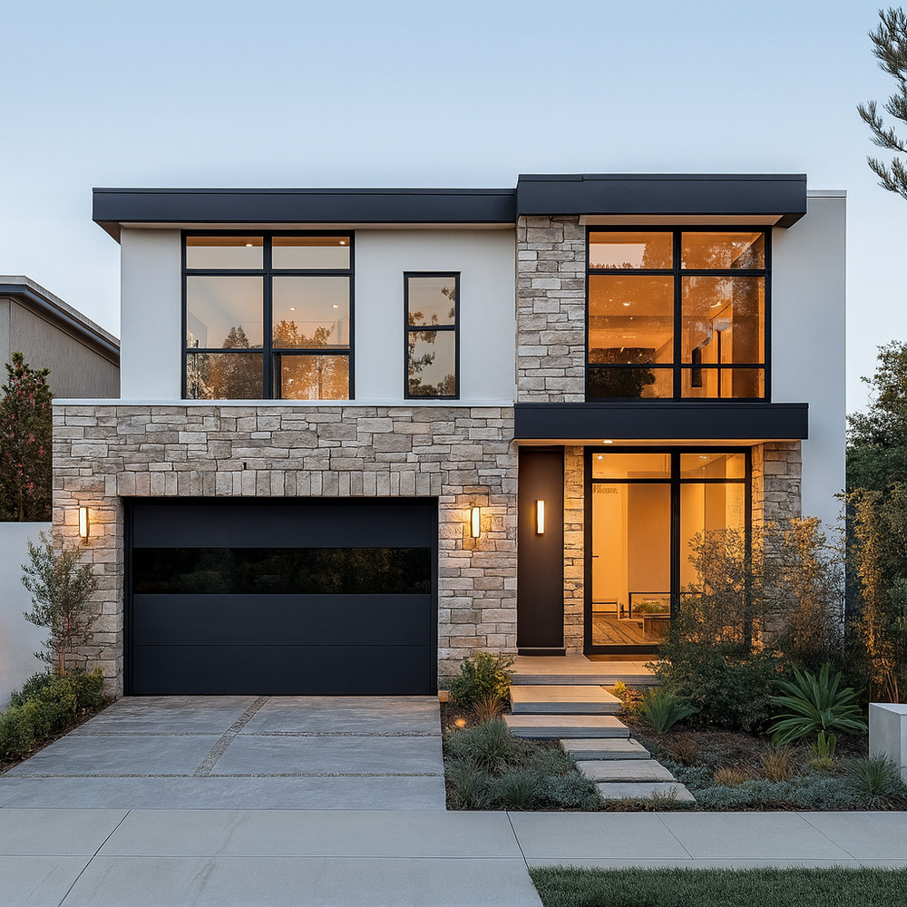 Modern Black Magic • Flush Panel Insulated Garage Door w/ Frameless Glass Panel