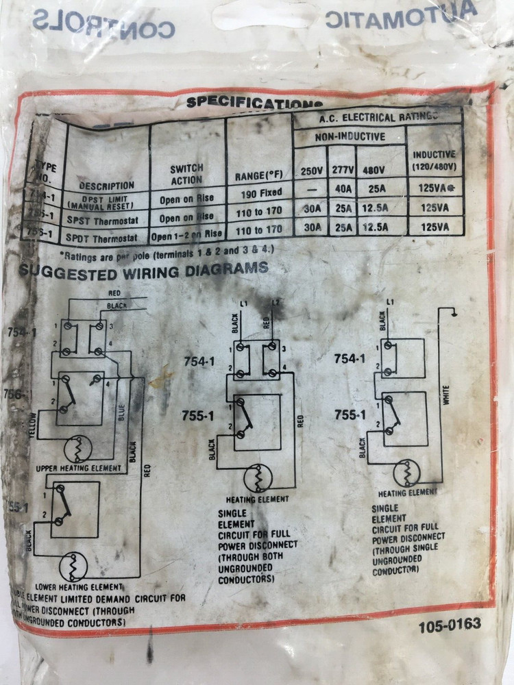 White Rodgers Electric Water Heater Control 755-1 90-150 Degrees F