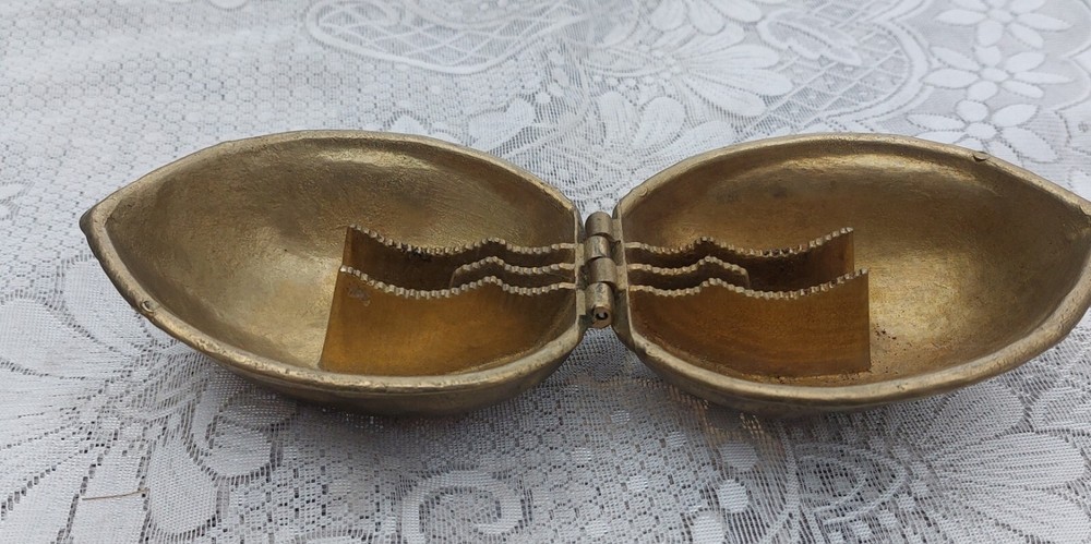 Brass Nutcracker Walnut Shaped Hinged Vintage 1950's