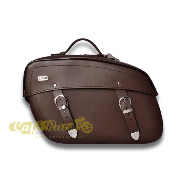 20lt Brown Leather Motorcycle Side Bag Quick Release with Click-Fix Key