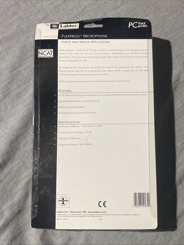 Labtec AM-252 Adjustable Flexneck Microphone PC Multimedia New Open Box