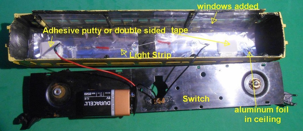 O Scale / S Scale Passenger Car LED Lighting KIT using On-board Battery & Switch