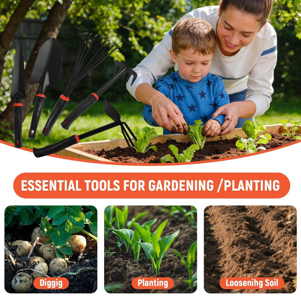 5 Pcs Set Weed Puller Tool,Hand Weeder Tool,Includes Rake, Shovel, Hand Hoe, ...