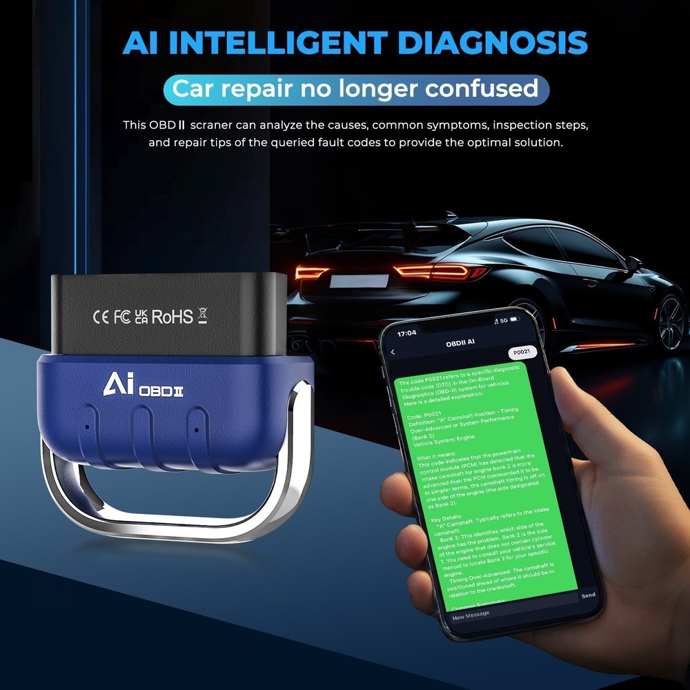 OBD2 Scanner Bluetooth Diagnostic Tool for iOS+Android Car Code Reader W/ AI+APP