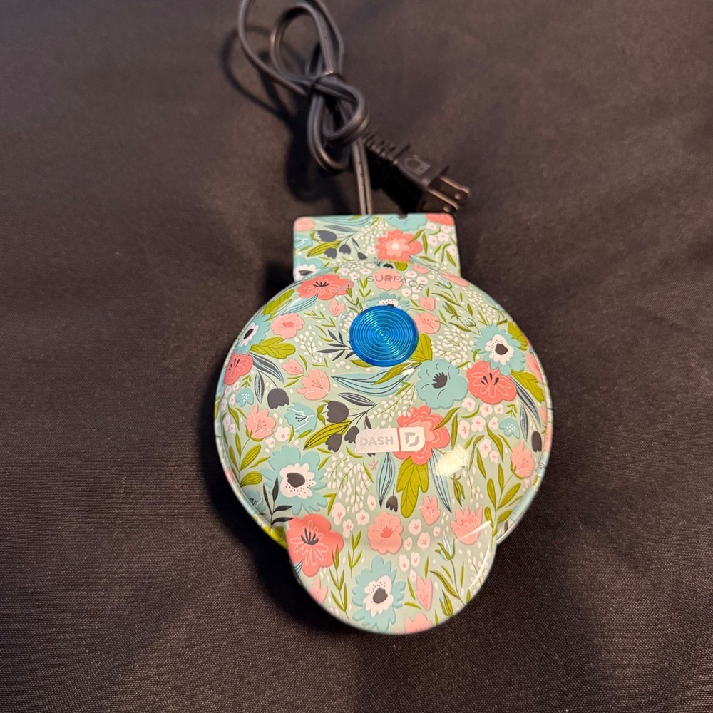 Dash Mini Waffle Maker Floral Compact 4" Maker Cute Kitchen EUC