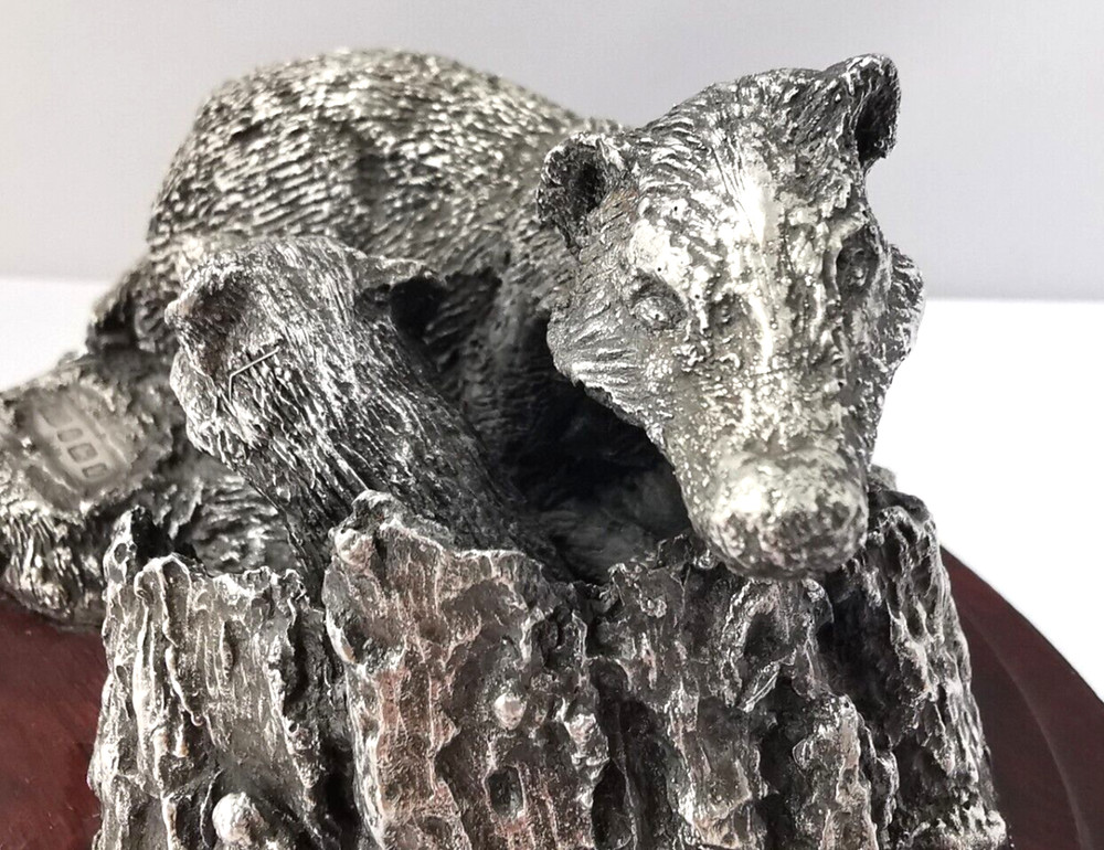 Vintage Solid Silver Badger Group Figurine - Sheff 1986.