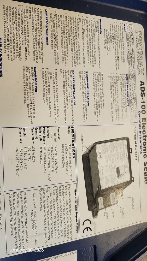 Promax ADS-100 electronic Refrigerant Scale