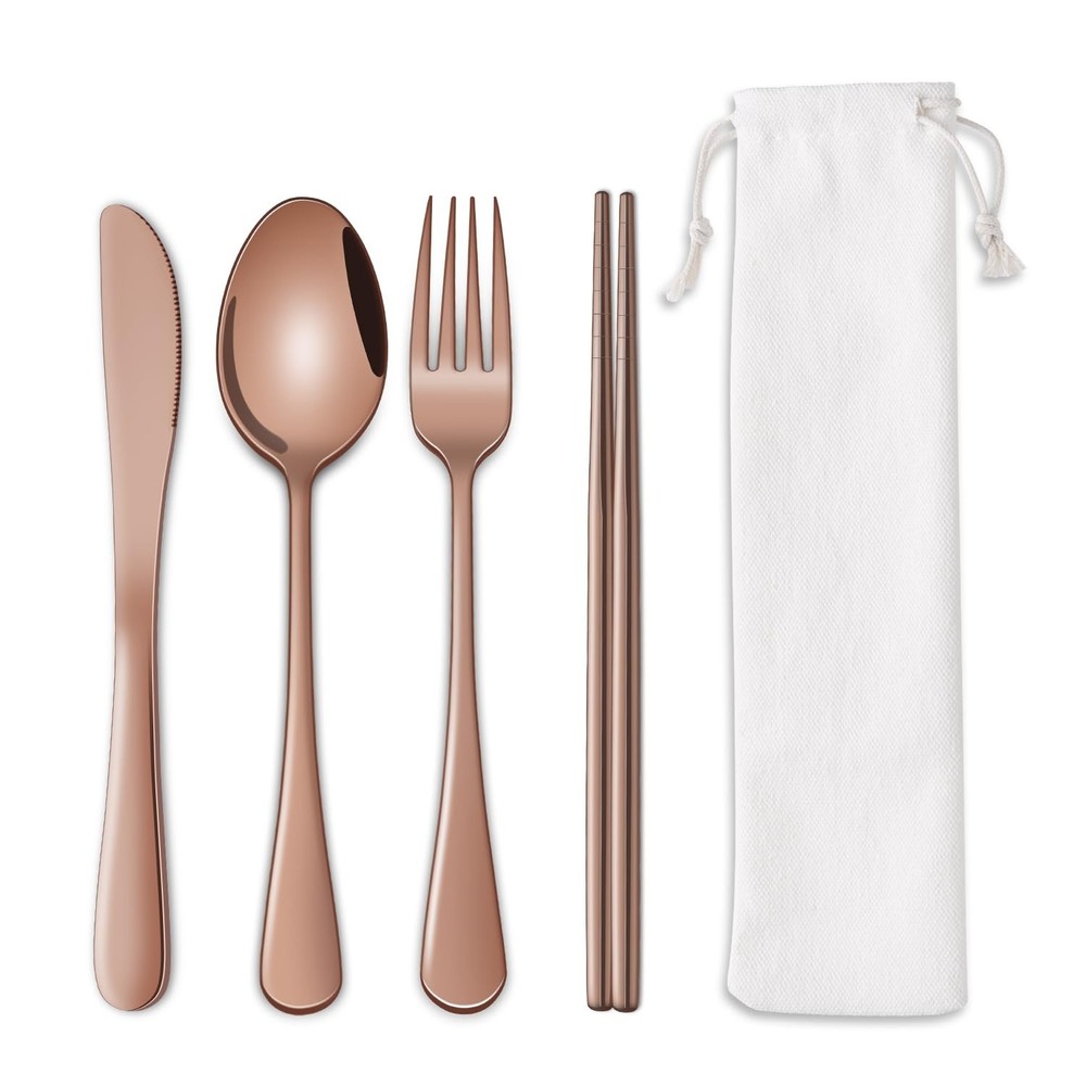 Travel Silverware Set Rose Gold Camping Picnic Utensils Set With Case Include...