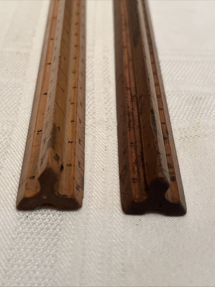 2 Vintage Triangular Scale Ruler Engineer Divided Eugene Dietzge 1626 Germany