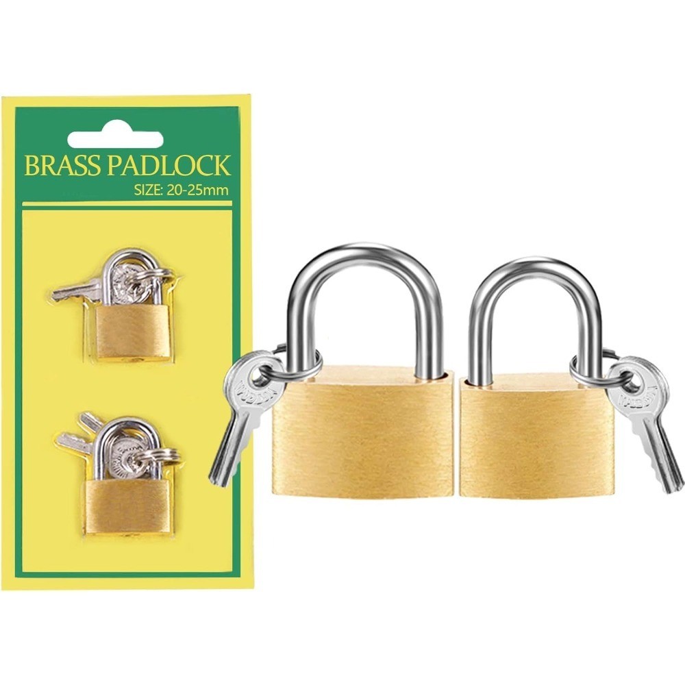 2 Pack Small Solid Brass Padlocks with Keys 20mm and 25mm Mini Keyed Lock for