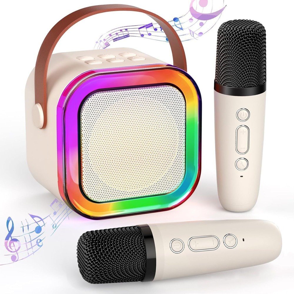 Wireless Mini Karaoke Machine Bluetooth Speaker with 2 Microphones Portable US