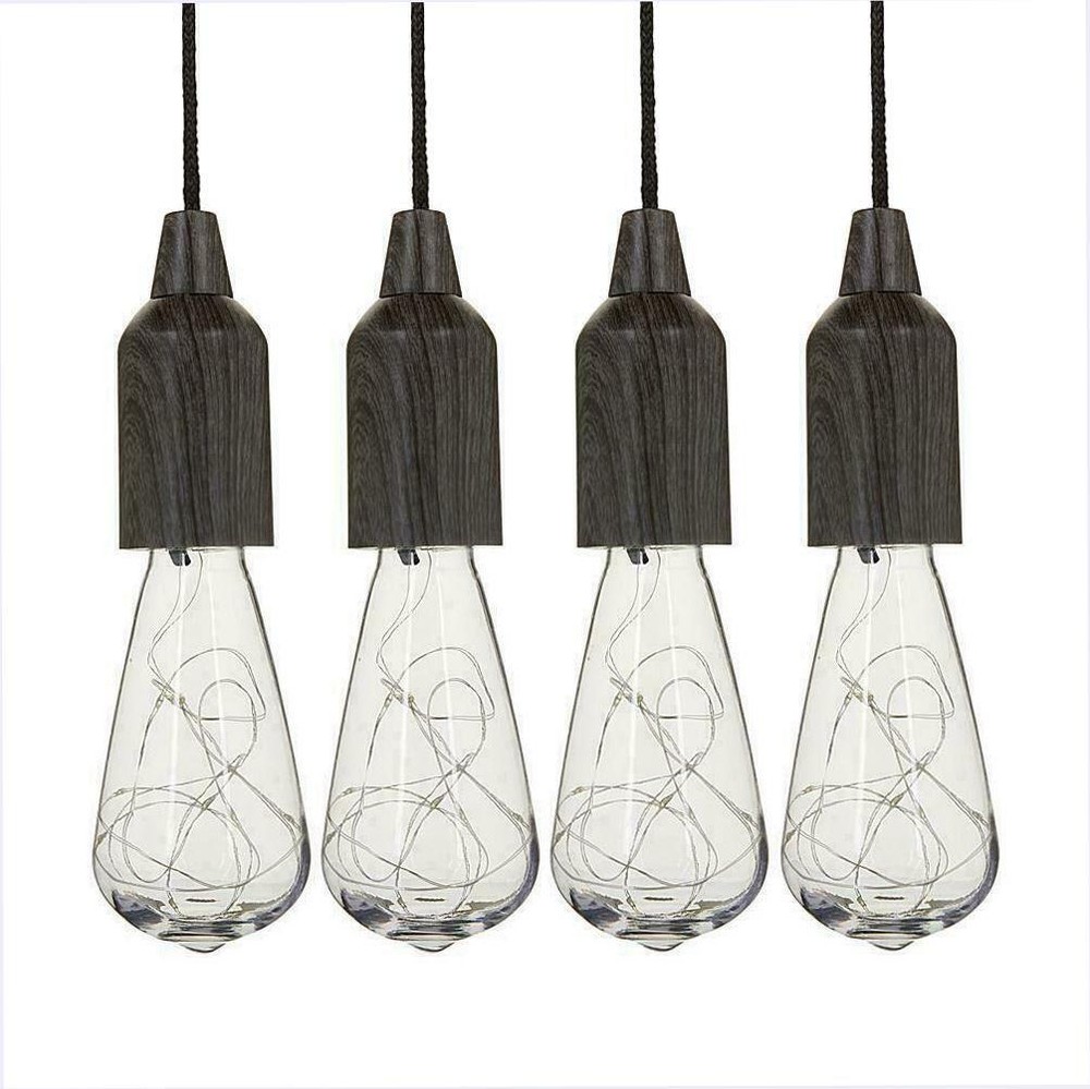 New Improvements 4-Pack LED Firefly Fairy Pull Lights w/ Remote, Gray Wood
