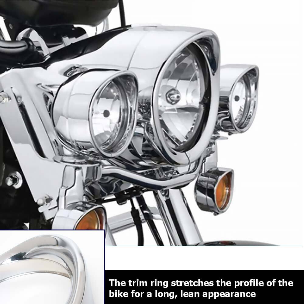 Chrome 7" Headlight Trim Light Ring Visor Bezel for Harley CVO Road King Softail