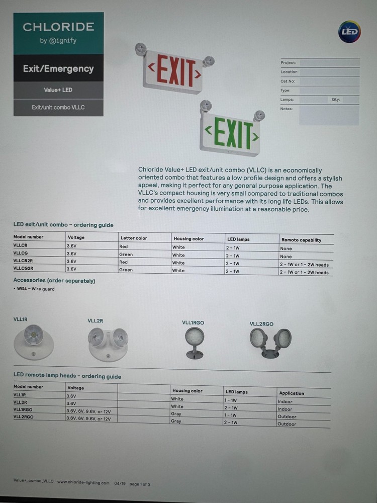 5 pcs - Chloride by Signify - Exit/Emergency Light Combo 3.6V,