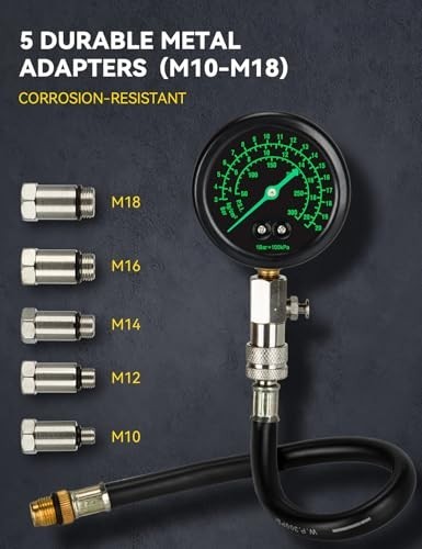 Professional Compression Tester Kit - 300 PSI Triple-Scale, 2 Spark Plug Testers