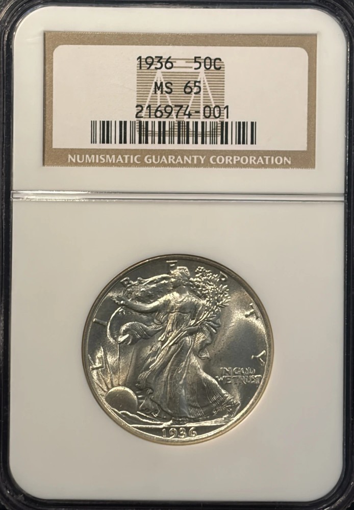 1936 WALKING LIBERTY HALF DOLLAR NGC MS65