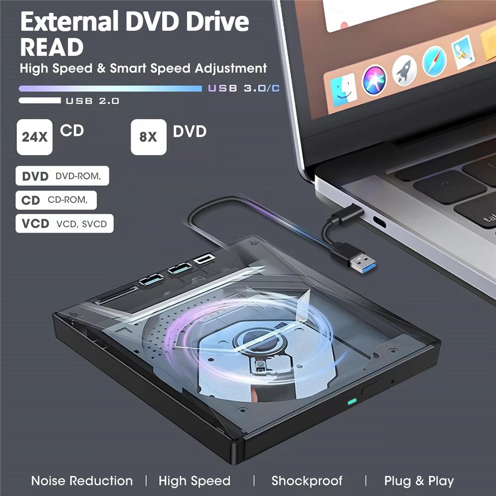 External CD DVD Drive Reader Writer CD Burner USB3.0 Type-C for PC Windows 11 10