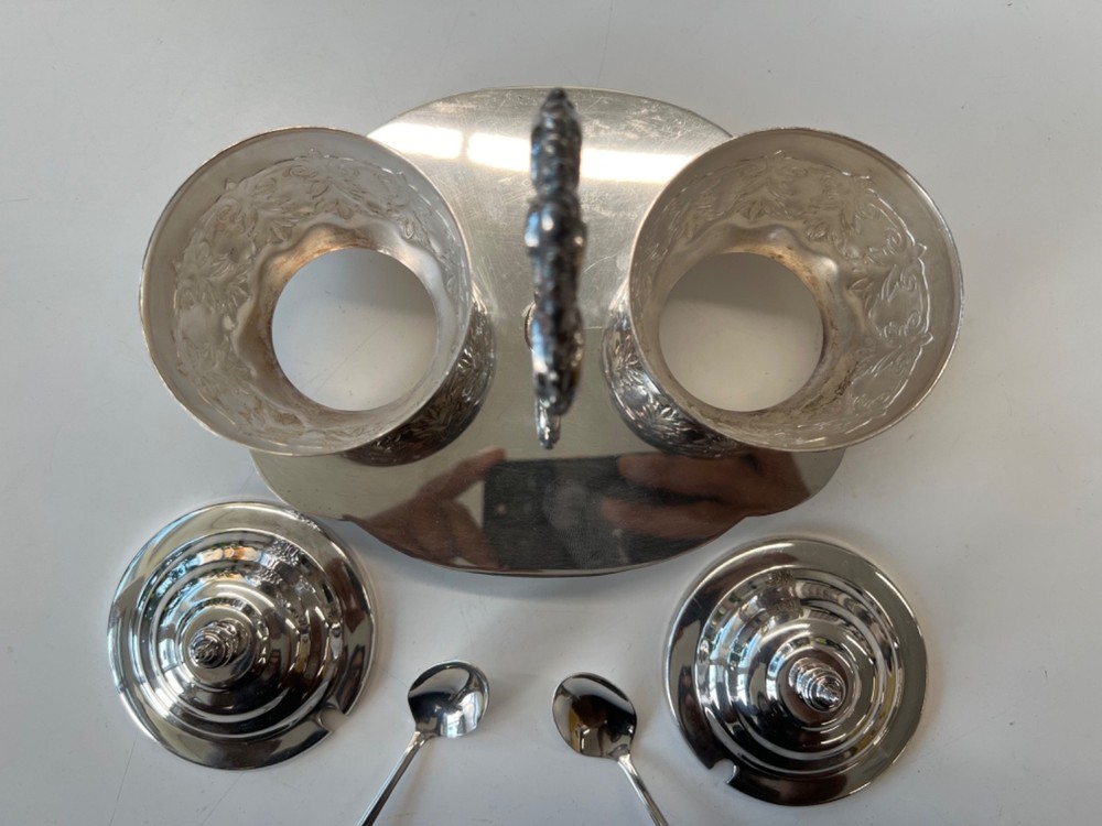 Vintage Silver Plated Condiment Jam Caddy Set