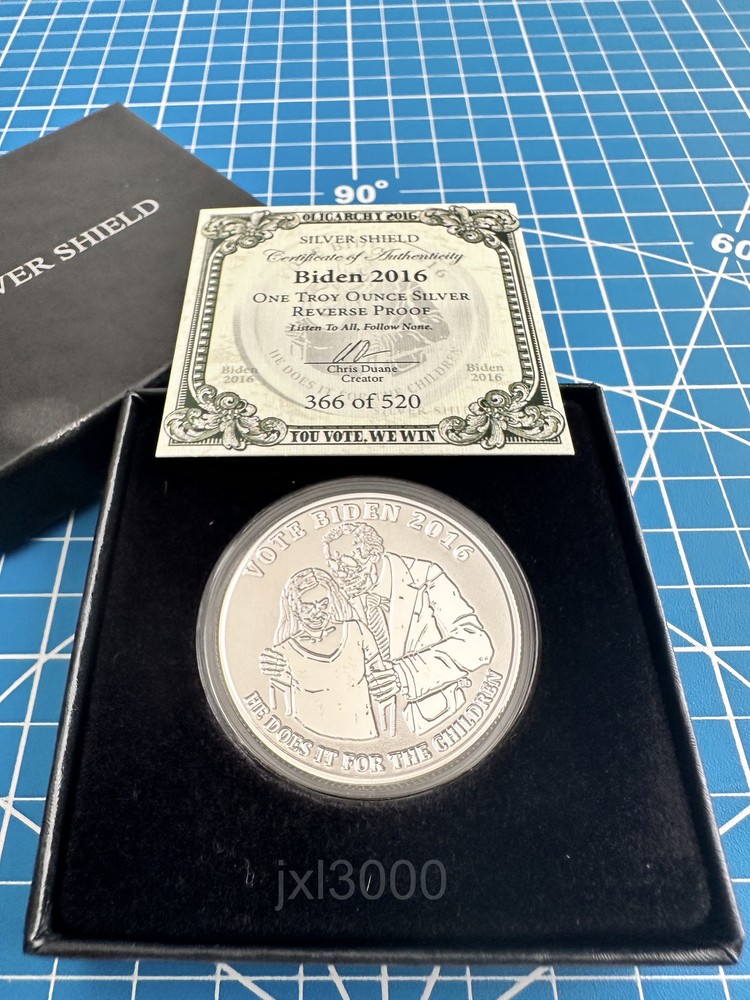 2016 1 oz Silver Shield Biden Reverse Proof .999 Silver Oligarchy Series