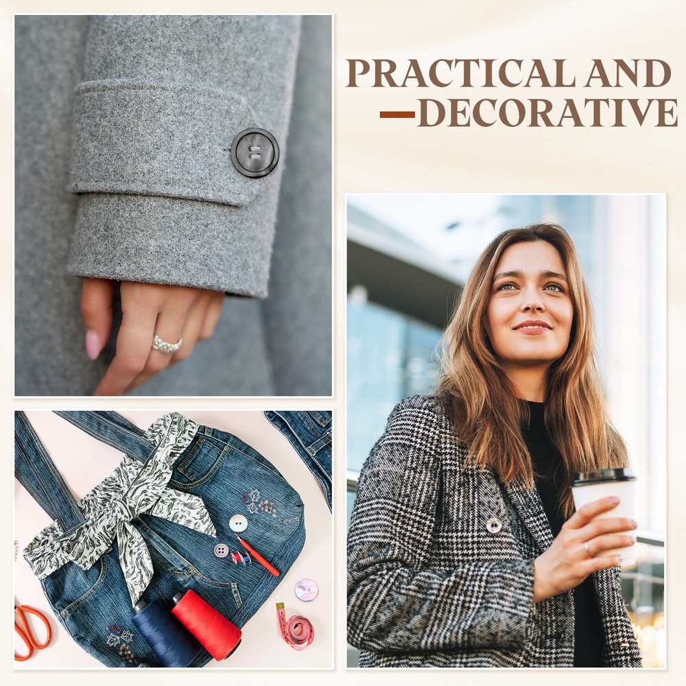 25Pcs 4 Hole 9mm Natural Shell Button with Sewing Thread Kit, Black