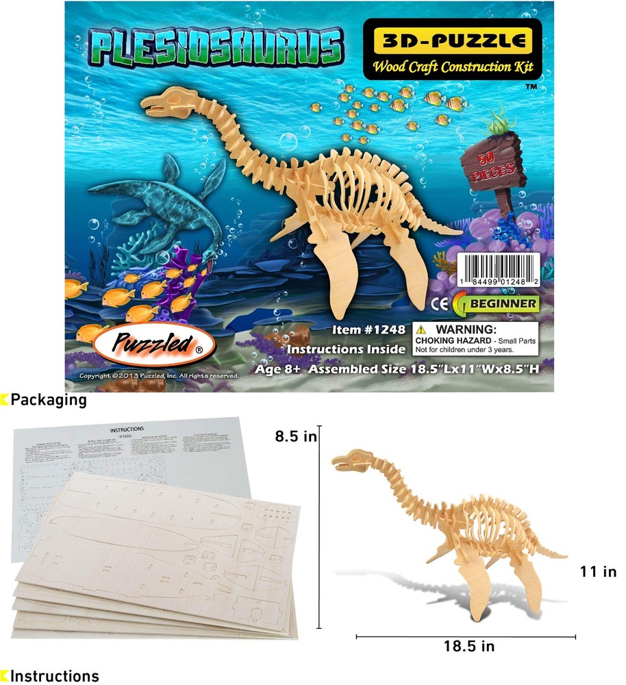 Puzzled 3D Puzzle Plesiosaurus Dinosaur Wood Craft One Size,