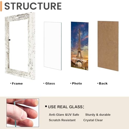 Wall Hanging Picture Frames Collage with 2 Opening Frames 5x7 Rustic White