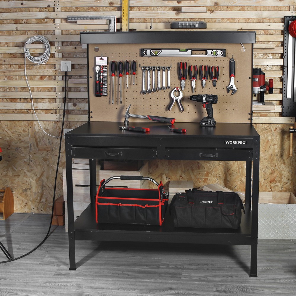 Multi Purpose Heavy Duty Workbench With Work Light by WorkPro Garage workshop