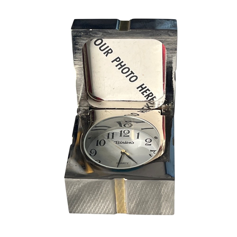 Binion Silver Toned Quartz Table Clock Gift box with gold bow