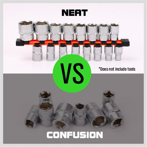 3PC Socket Organizer Sliding Holder Rail Mountable 1/4" 3/8" 1/2" Tool Storage