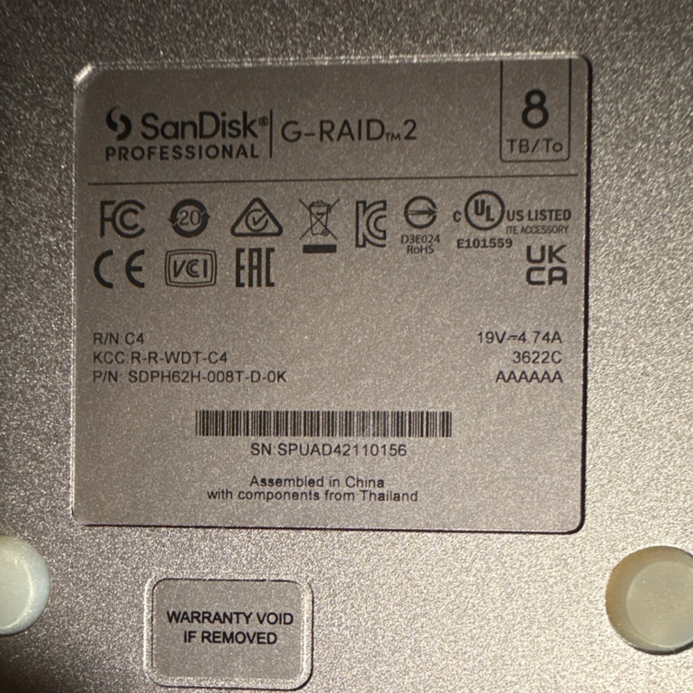 SanDisk Professional G-RAID 2 8TB External Drive Gray Thunderbolt USB-C