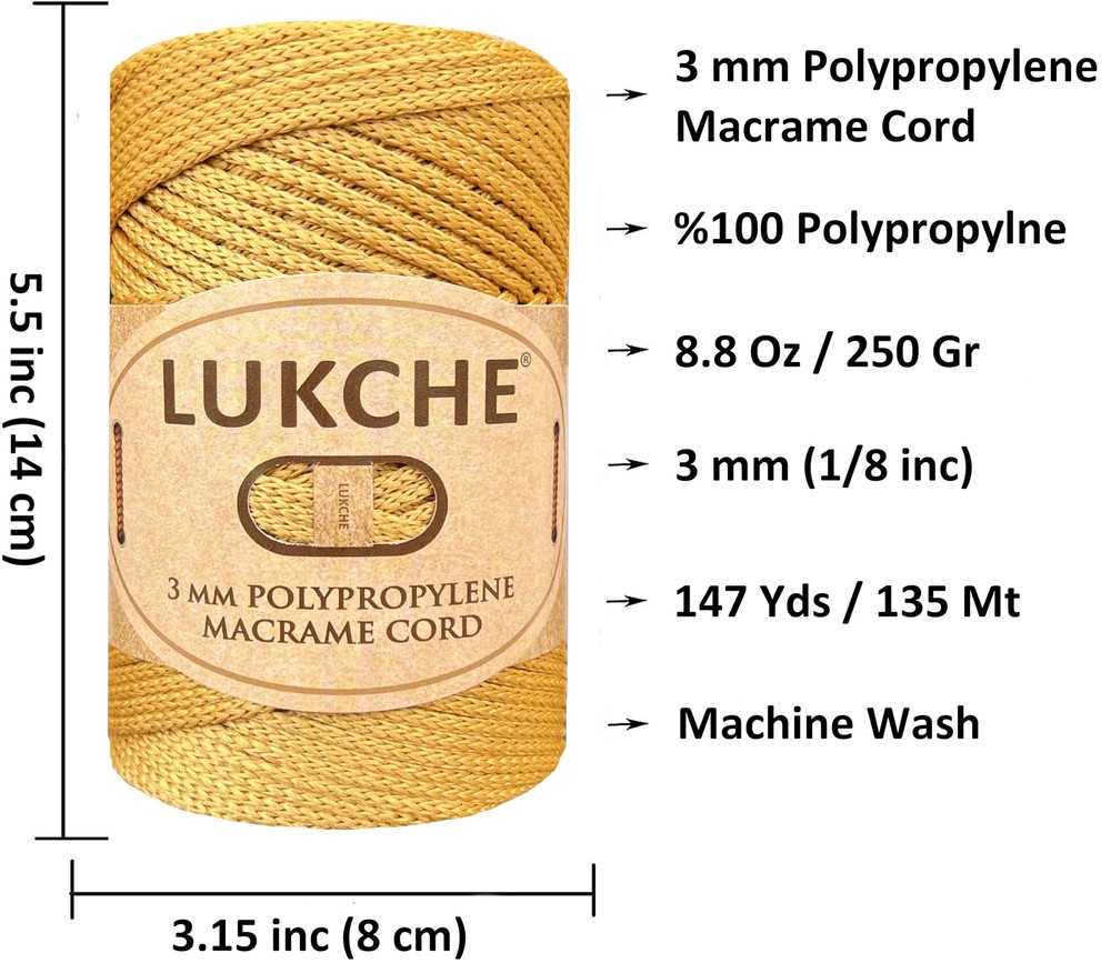 3mm Premium Polyester Macrame Cord 147 Yards 100% Polypropylene Premium Macra...