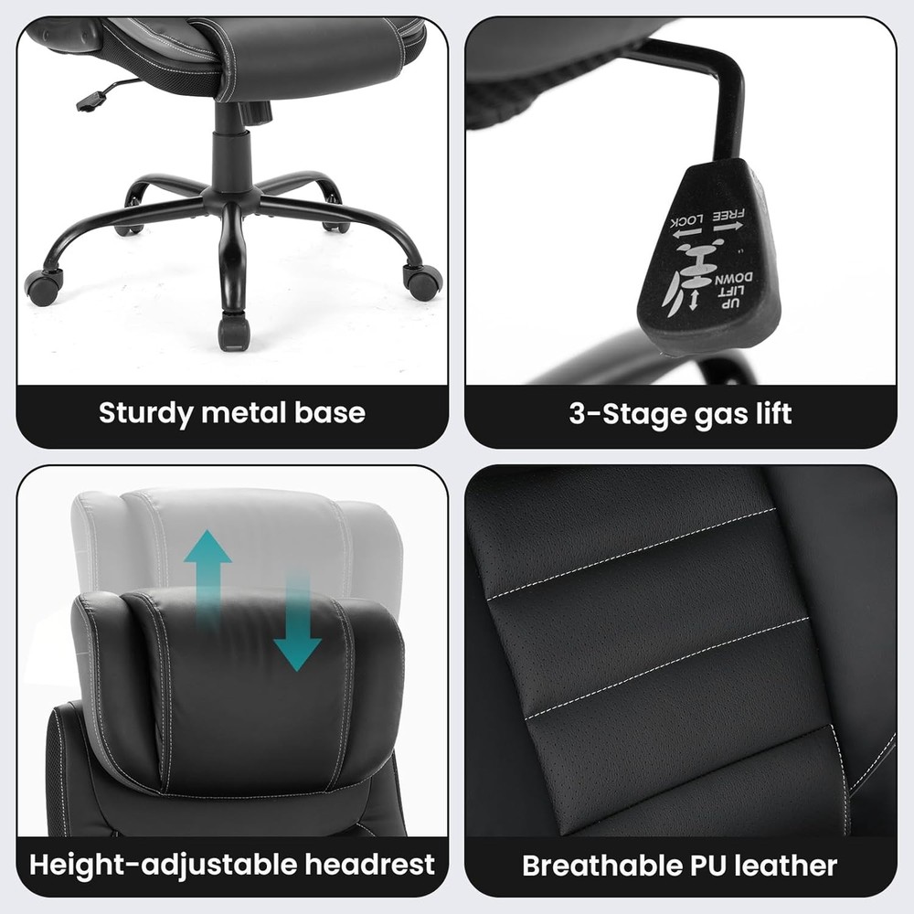 Executive Office Chair 400lbs Ergonomic Computer Desk Chair Adjustable Headrest