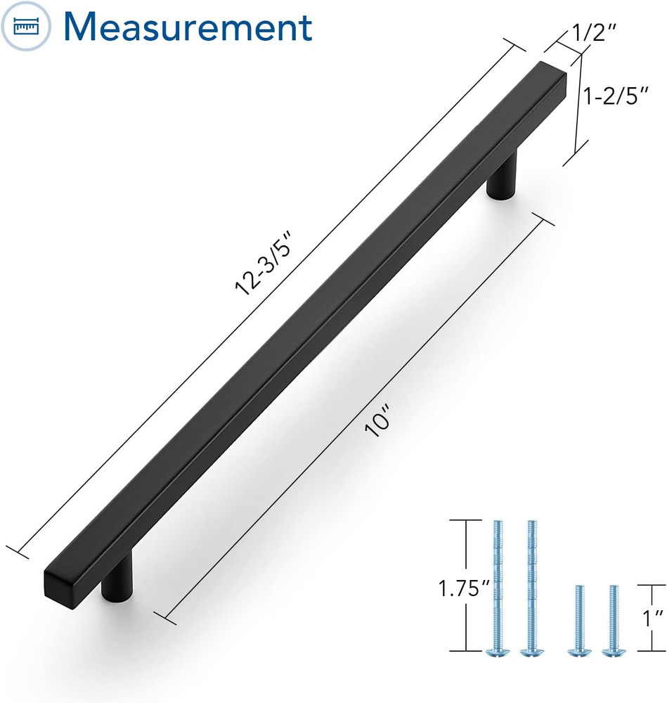 30 Pack Matte Black 10 Inch Square Cabinet Pulls for Kitchen Drawers